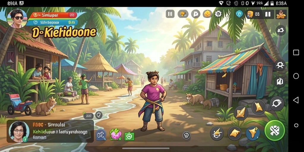 Tampilan gameplay 898A dengan karakter berinteraksi dalam dunia simulasi.