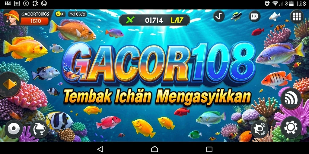 Tampilan gameplay GACOR108 saat menangkap ikan berwarna-warni.
