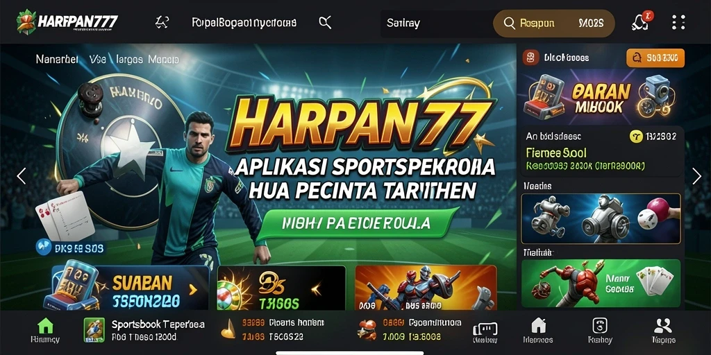 Tampilan menarik aplikasi HARAPAN777 dengan fitur Sportsbook yang lengkap.