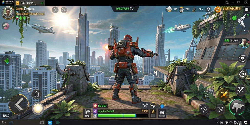 Screenshot gameplay HARTASPIN yang menampilkan pengelolaan sumber daya dan pertempuran.