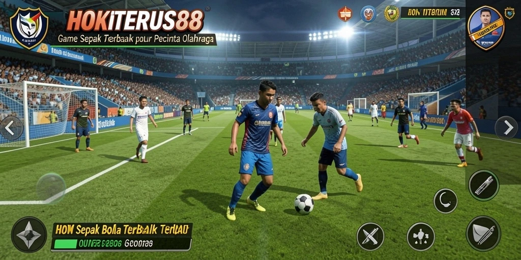 Tampilan gameplay menegangkan dalam HOKITERUS88 dengan aksi sepak bola nyata.