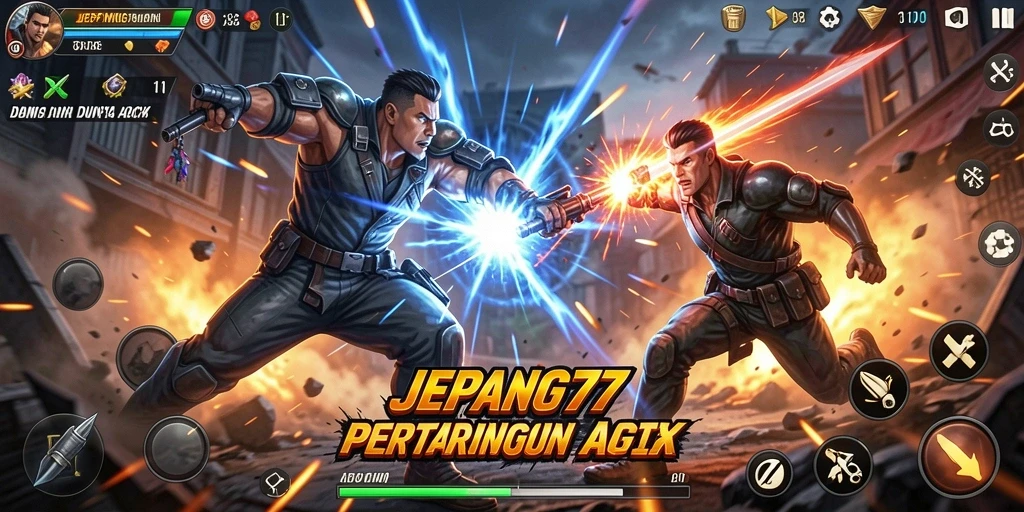Tampilan screenshot menunjukkan aksi pertarungan seru di JEPANG77.