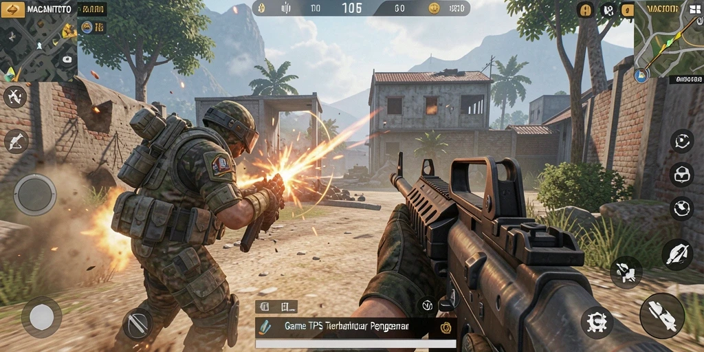 Screenshot utama menampilkan aksi mendebarkan gameplay TPS.
