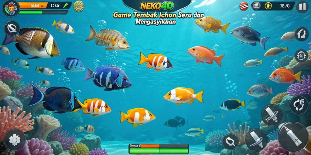 Tampilan gameplay NEKO4D dengan ikan berwarna-warni yang menarik.
