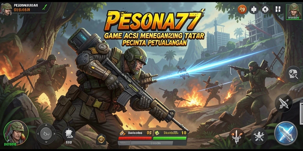 Screenshot utama PESONA77 menampilkan aksi epic dalam permainan.