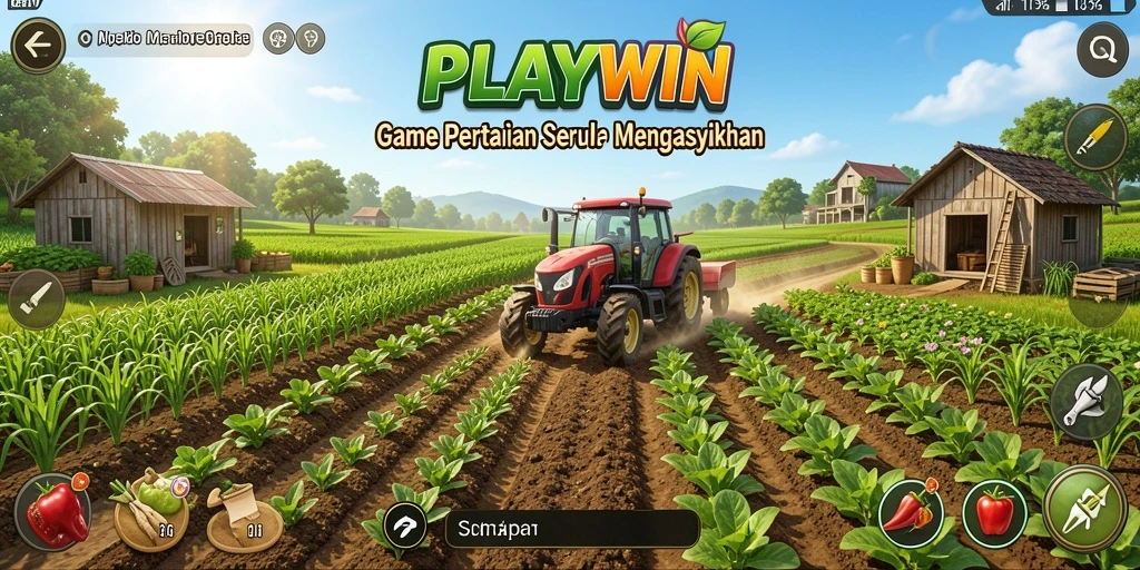 Tampilan gameplay menyenangkan dengan kegiatan bertani yang interaktif.