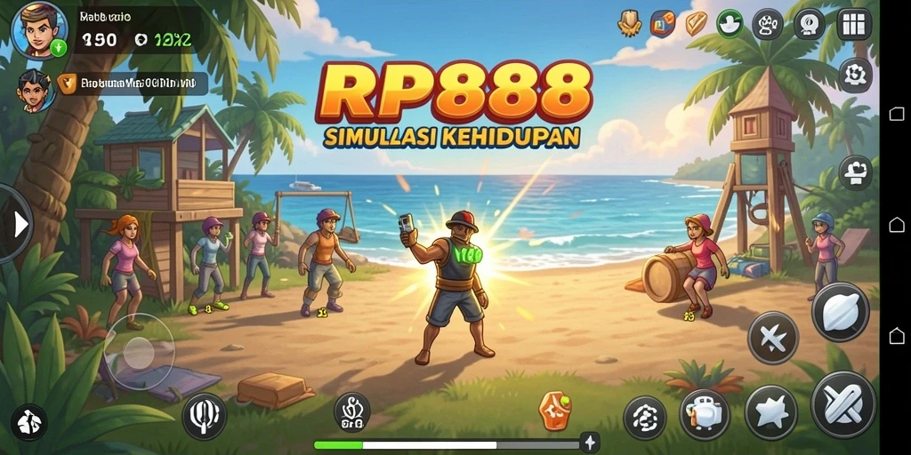 Tangkapan layar gameplay RP888 menampilkan karakter berinteraksi dalam dunia simulasi.