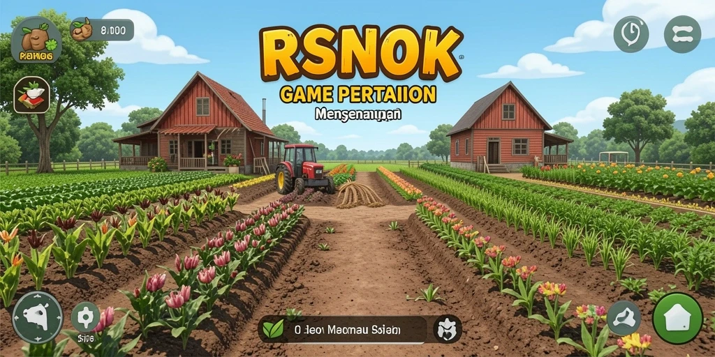 Tampilan screenshot RSNOK menampilkan ladang hijau dengan berbagai tanaman.