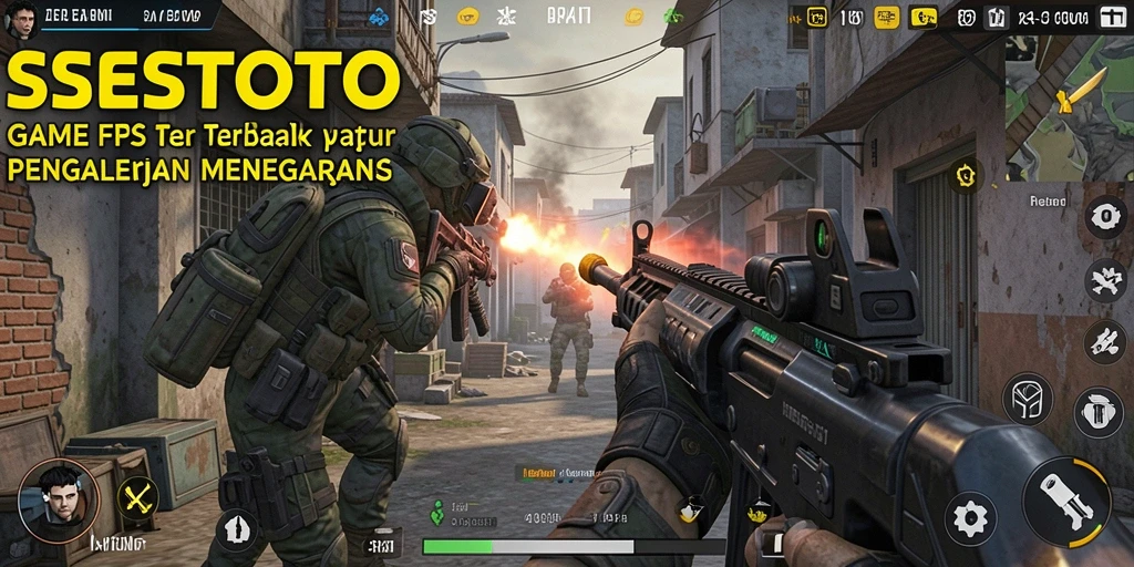 Screenshot dari SESETOTO menunjukkan aksi menembak intens dalam permainan FPS.