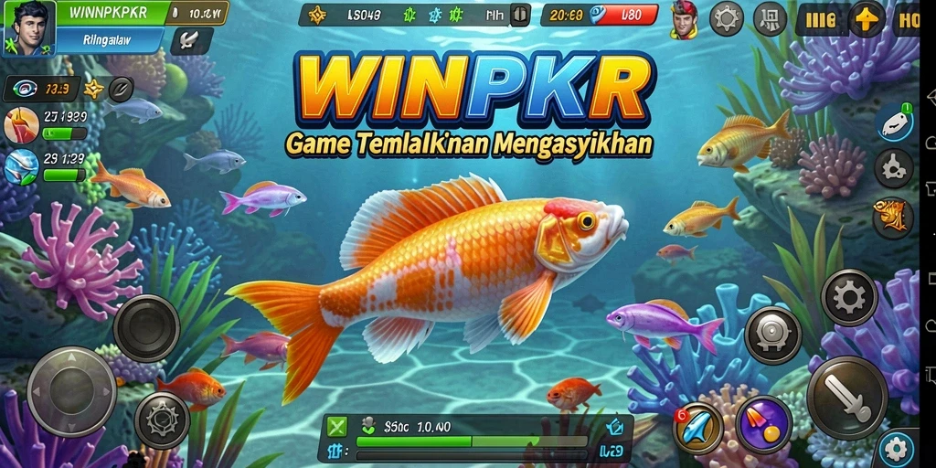 Tangkapan layar gameplay WINPKR menampilkan aksi menembak ikan yang intens.